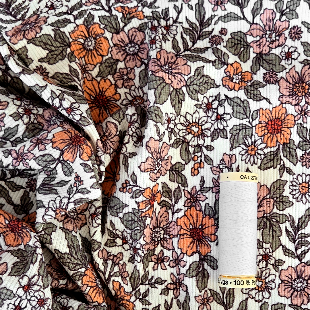 Ribbed Print Knit | Cotton  - Victorian Blooms
