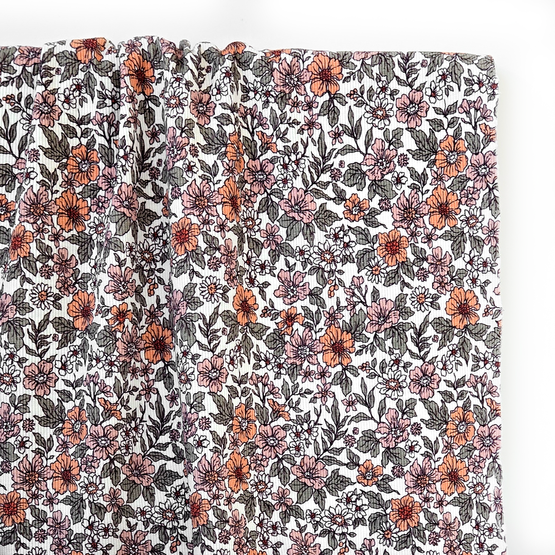 Ribbed Print Knit | Cotton  - Victorian Blooms