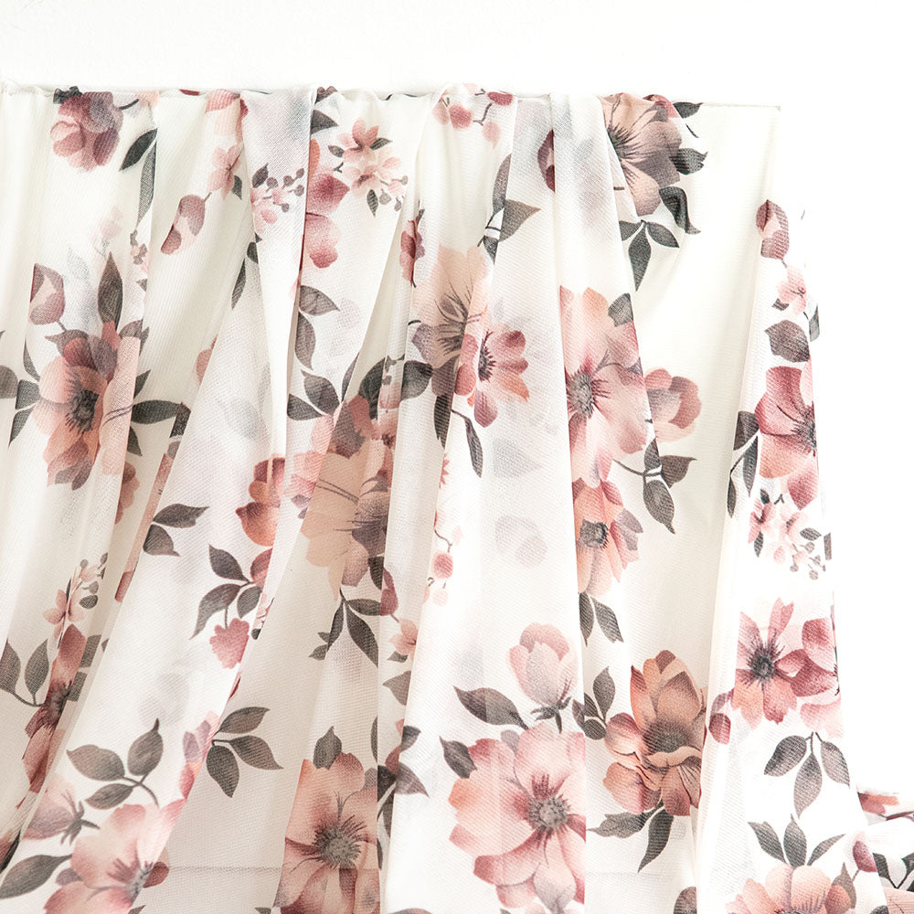 Sheer | Mesh Print - Blushing Petals