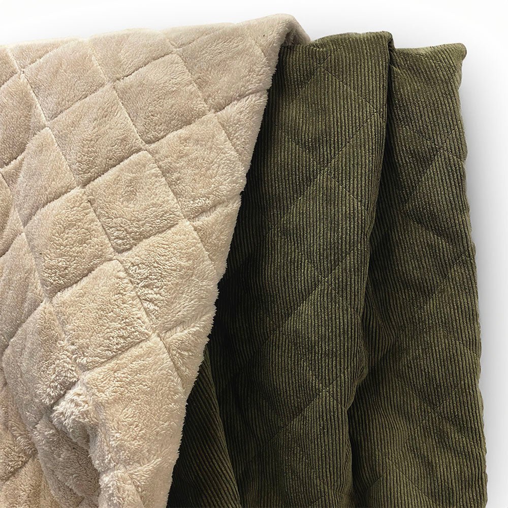 Coating | Army Green Quilted Corduroy - Fabric + Flow Textile Co.