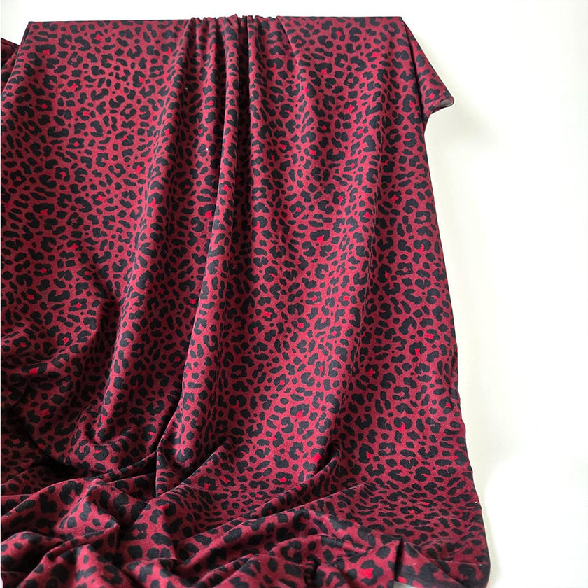 Deadstock | Jersey Knit Print - Burgundy Leopard - Fabric + Flow Textile Co.