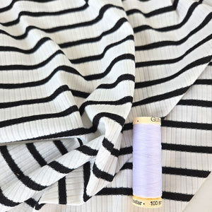 Deadstock | Ribbed Knit - Black + Cream Stripe - Fabric + Flow Textile Co.