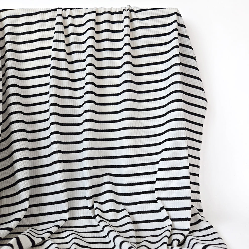 Deadstock | Ribbed Knit - Black + Cream Stripe - Fabric + Flow Textile Co.