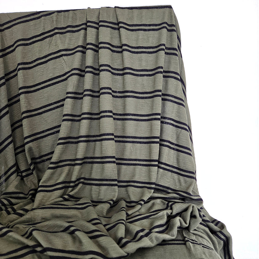 Deadstock | Sweater Knit - Moss Stripes - Fabric + Flow Textile Co.
