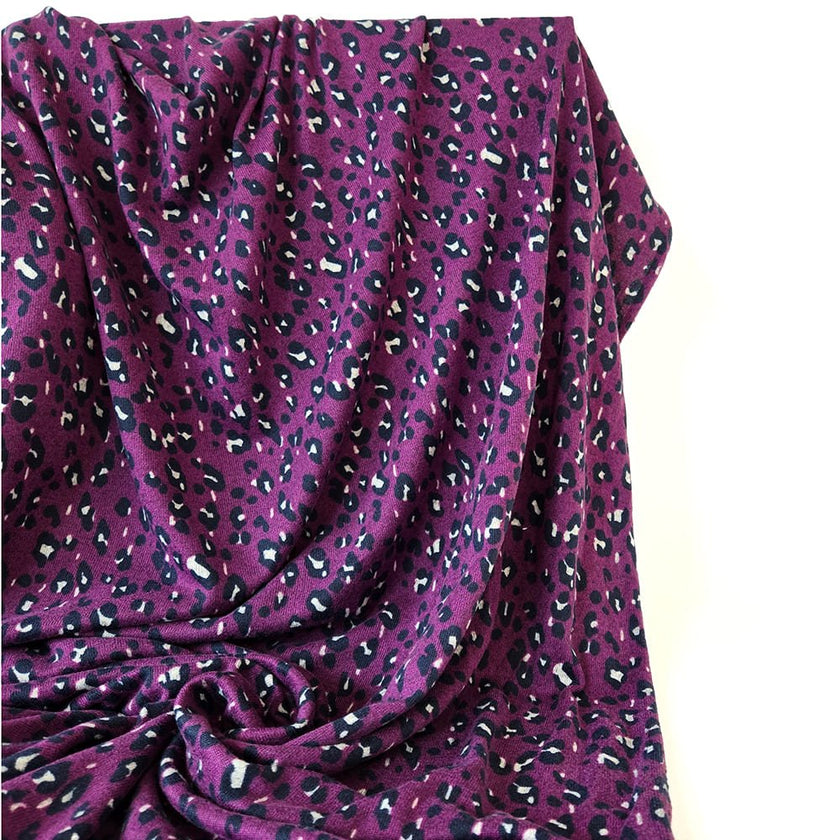 Deadstock | Sweater Knit - Purple Leopard - Fabric + Flow Textile Co.