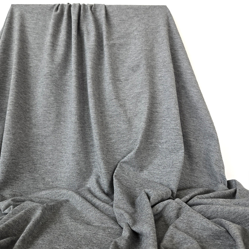 Jersey Knit Print | Bamboo Ministripe - Charcoal - Fabric + Flow Textile Co.