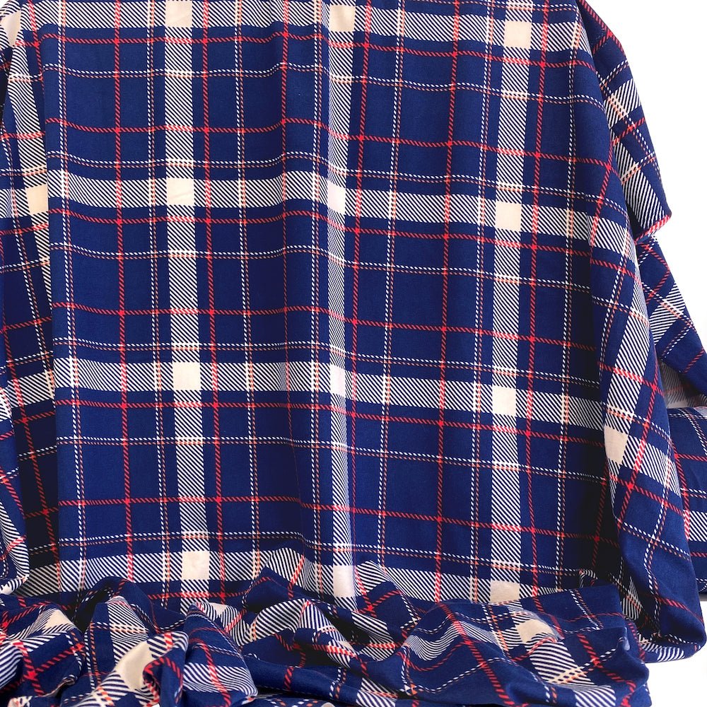 Jersey Knit Print | Blue Plaid - Fabric + Flow Textile Co.
