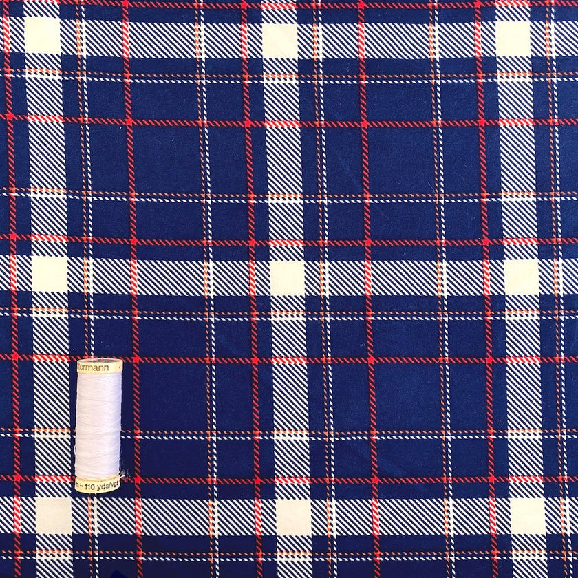 Jersey Knit Print | Blue Plaid - Fabric + Flow Textile Co.