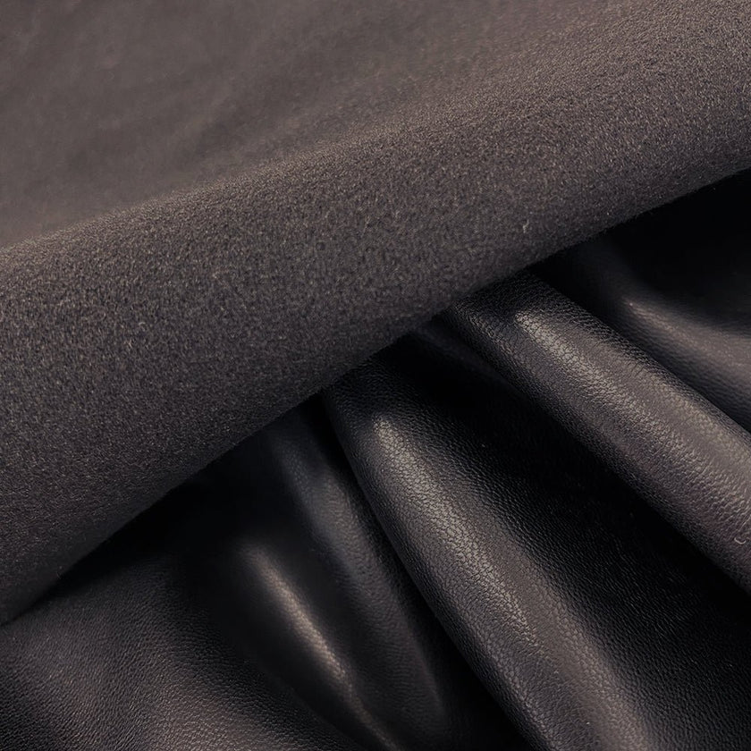 Leather Faux Stretch | Black - Fleece Back - Fabric + Flow Textile Co.