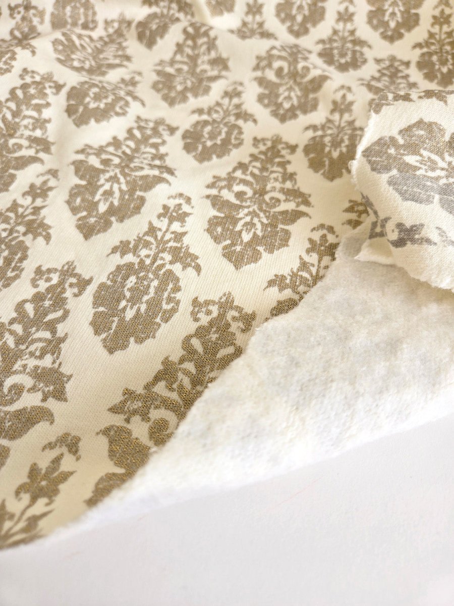 REMNANT | Fleece Knit | Gold Damask - 2m Piece - Fabric + Flow Textile Co.