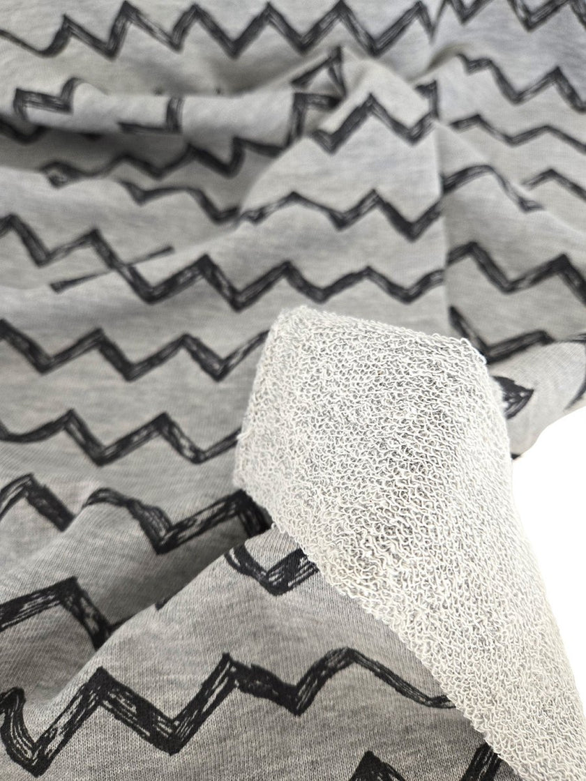 REMNANT |French Terry | Black Zig Zag - 2m Piece - Fabric + Flow Textile Co.