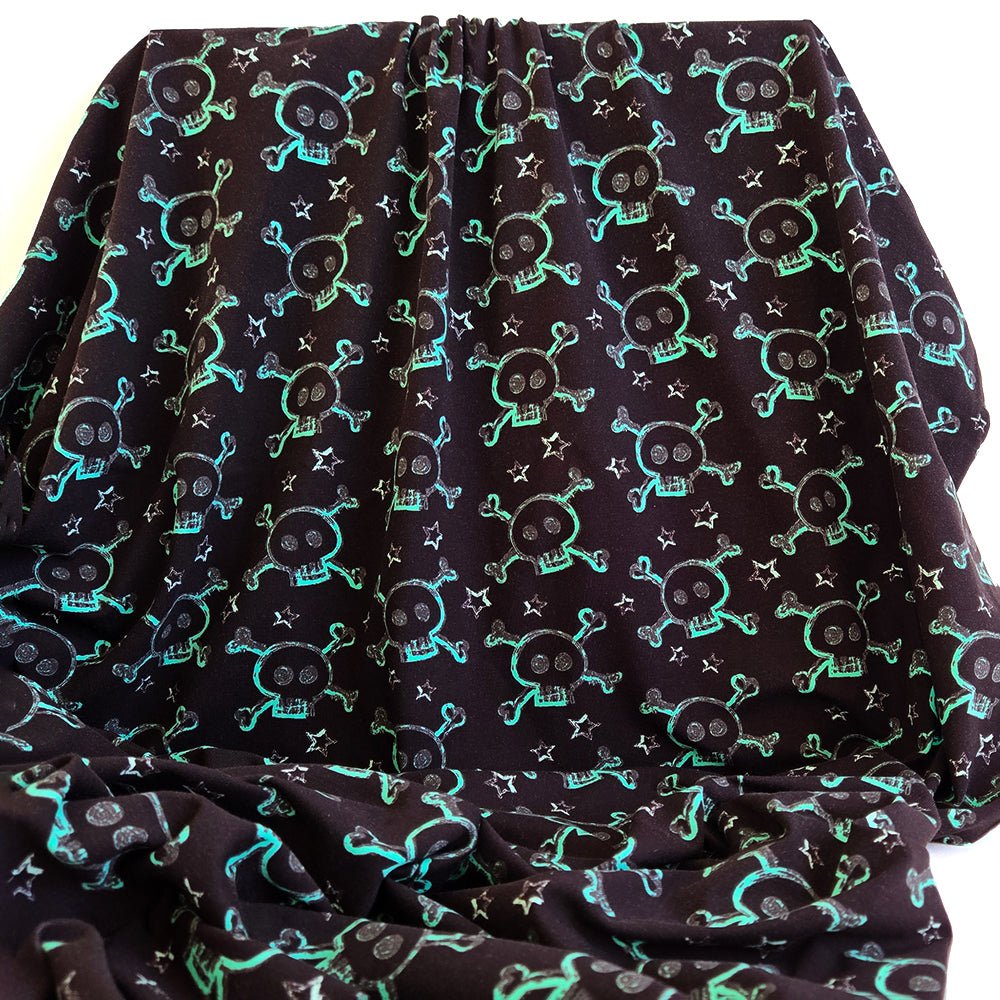 REMNANT |Jersey Knit | Mint Skulls - 3m Piece - Fabric + Flow Textile Co.