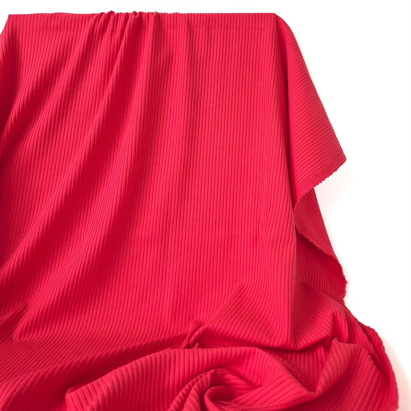 Ribbed Knit | Bamboo - Vibrant Coral - Fabric + Flow Textile Co.