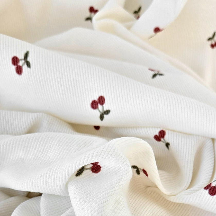 Ribbed Print Knit | Cotton - Sweet Cherries - Fabric + Flow Textile Co.