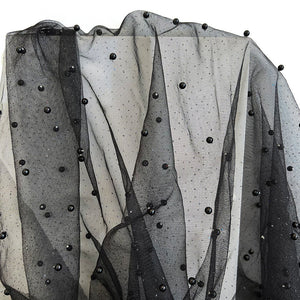 Sheer | Mesh - Black Metallic Pearls - Fabric + Flow Textile Co.