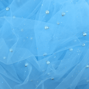 Sheer | Mesh - Blue Metallic Pearls - Fabric + Flow Textile Co.