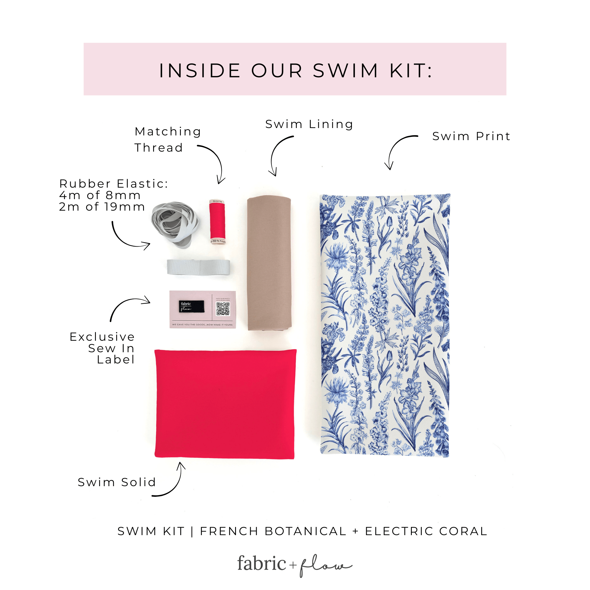 Swim Kit | French Botanical + Electric Coral - Fabric + Flow Textile Co.