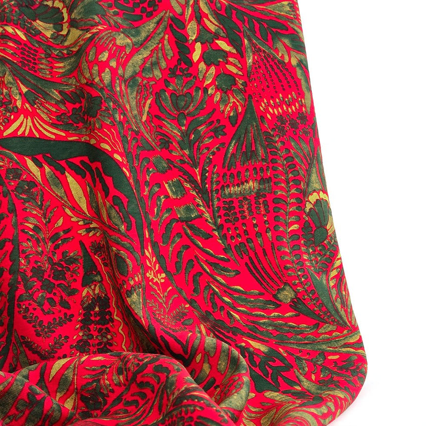 Close-up of red and green patterned fabric