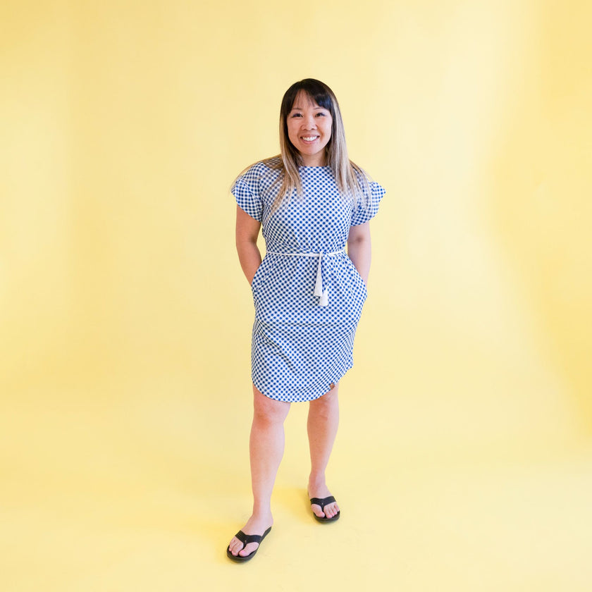 Jersey Knit Print Blue Gingham Fabric + Flow Textile Co.